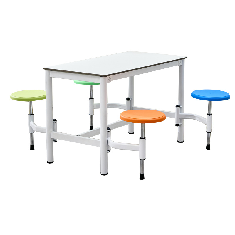 Canteen Dining Table and Chair Combination Factory School Students Use 4-Person Retractable Fast Dining Table Construction Site One-Piece Dining Table and Chairs
