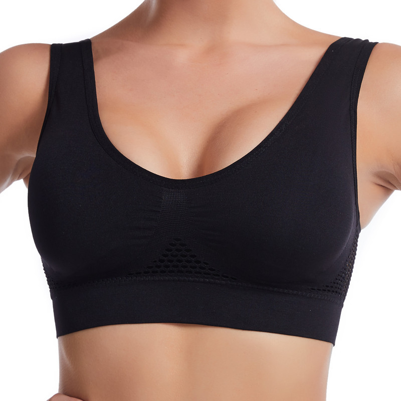 Cross-Border Supply of Wire-Free Hollow Mesh Breathable Hole Sports Bra Shockproof Yoga Running Large Size Sports Bra