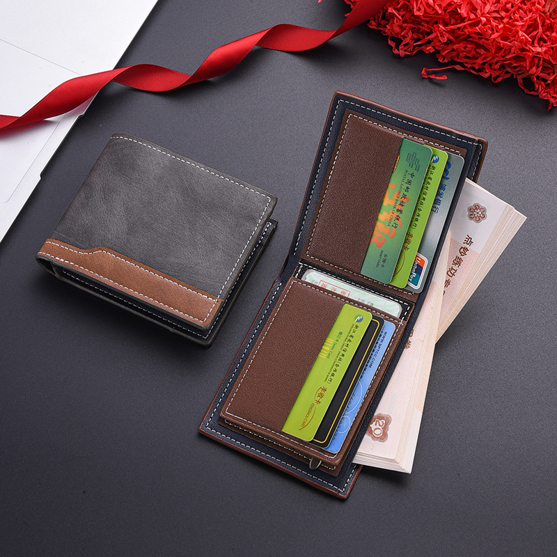 Men's Wallet Horizontal Style 80% off Pu Leather Wallet with Contrasting Colors and Multiple Card Slots European and American Style Horizontal Retro Leather Bag
