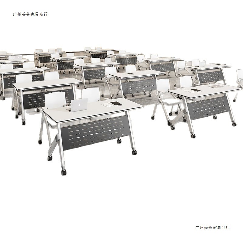 Folding Conference Table, Removable Folding Splicing Long Table with Wheels, Movable Folding Training Desk and Chair Combination