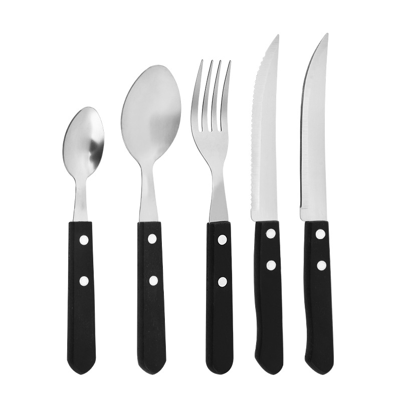 Stainless Steel Western-Style Knife, Fork and Spoon, Steak Knife, Fork and Spoon Set, Wooden Handle Tableware Set, Four-Piece Set, Cross-Border Hot Model Recommendation