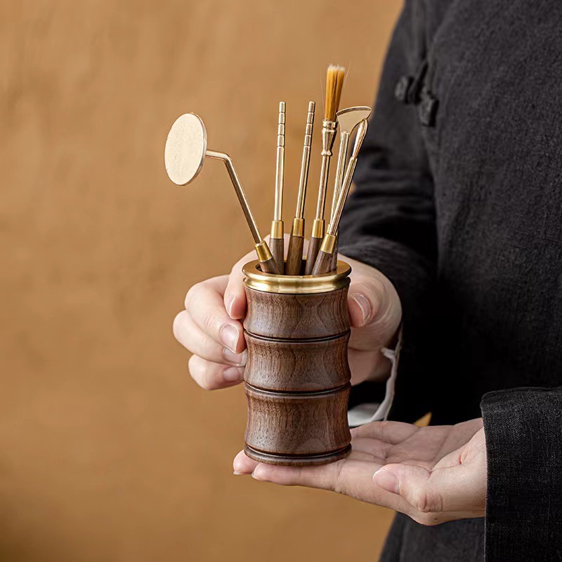 Alloy Incense Stick Pressing and Carving Seven-Piece Set of Incense Accessories Portable Storage Incense Brush Chopsticks Spoon Incense Mold Beginner Tools