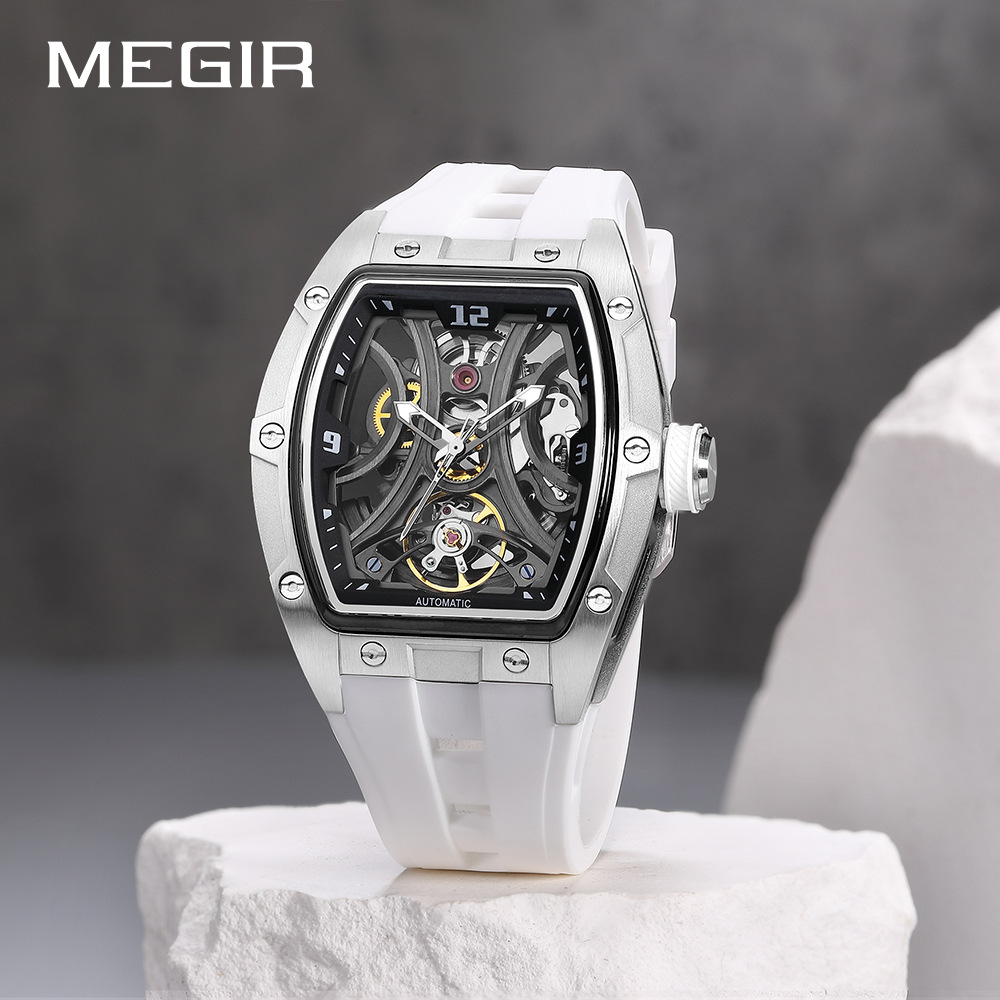 Megir Watch New Wine Barrel Men's Watch Steel Case Full Hollow Automatic Mechanical Watch Men's Watch Automatic