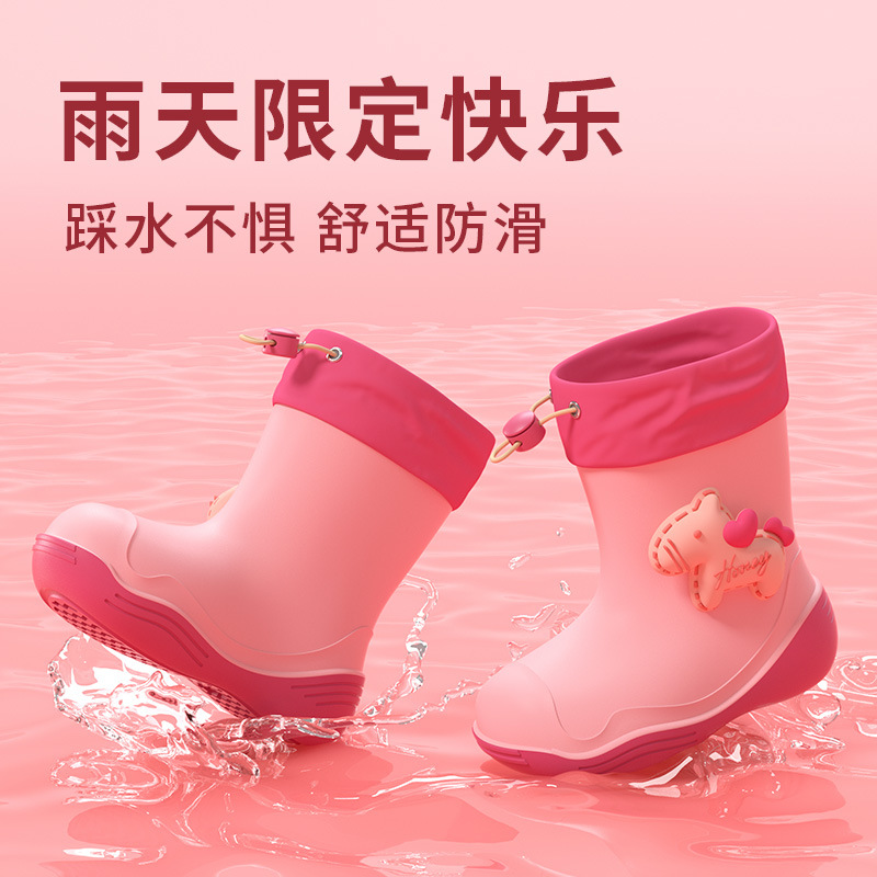 Waterproof Mouth Cute Kidsren's Rain Boots for Women, Students, Small and Medium-Sized Kidsren, Non-Slip Soft-Soled Rain Boots, Fleece-Lined Waterproof Shoes, Rubber Shoes for Men