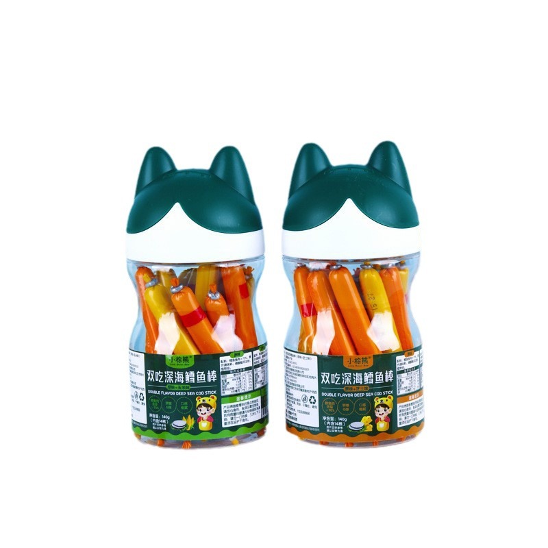 Little brown bear Hong Kong brand Double-eat deep sea cod sausage a can of two-flavor cod sticks 140g14 pieces