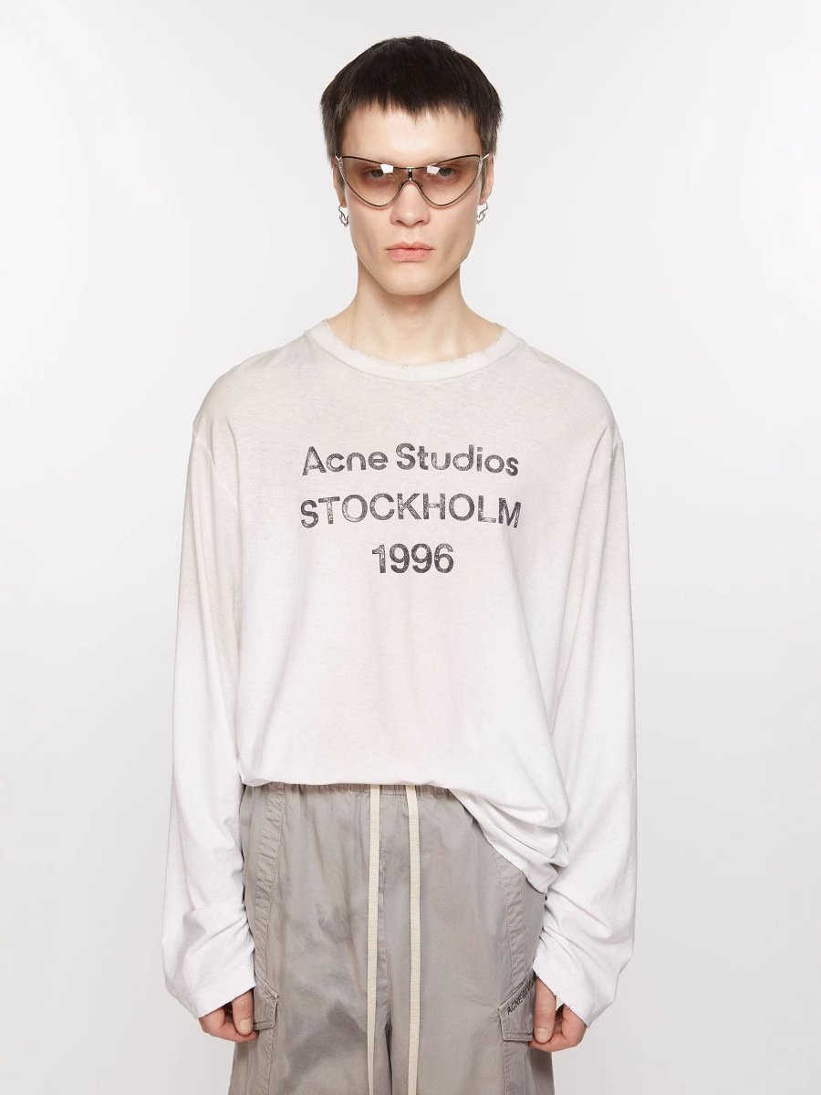 Spring and Summer 1996 Washed Frayed Distressed Letter Print High Street Long-Sleeved Loose Long-Sleeved T-Shirts for Men and Women Couples