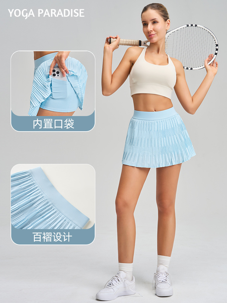Southeast Asia Cross-Border High-Waisted Slimming Yoga Skirt with Lining, Outdoor Anti-Exposure Tennis Skirt, Casual Antibacterial Pleated Skirt