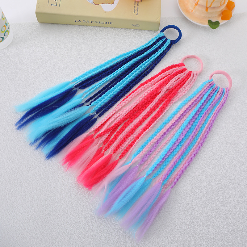 Children's Dreadlock Ponytail, Colorfulful Braided Ponytail, Braided Hair Tie, Boxer Braid, Three-Strand Braid, Dreadlock Extension Braid