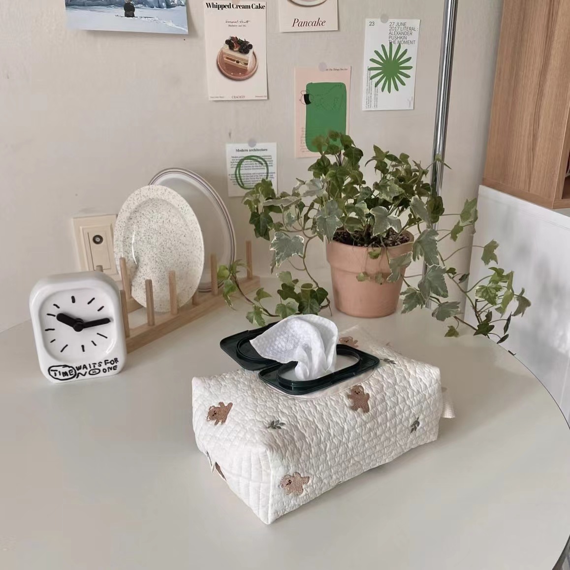 Han Pastoral Style Large Capacity Removable Travel Portable Flip Portable Storage Bag Cotton Tissue Box Wipes Storage Bag