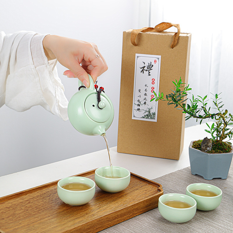 Outdoor travel tea set a pot of four cups with tea tray portable set Company tea gift wholesale