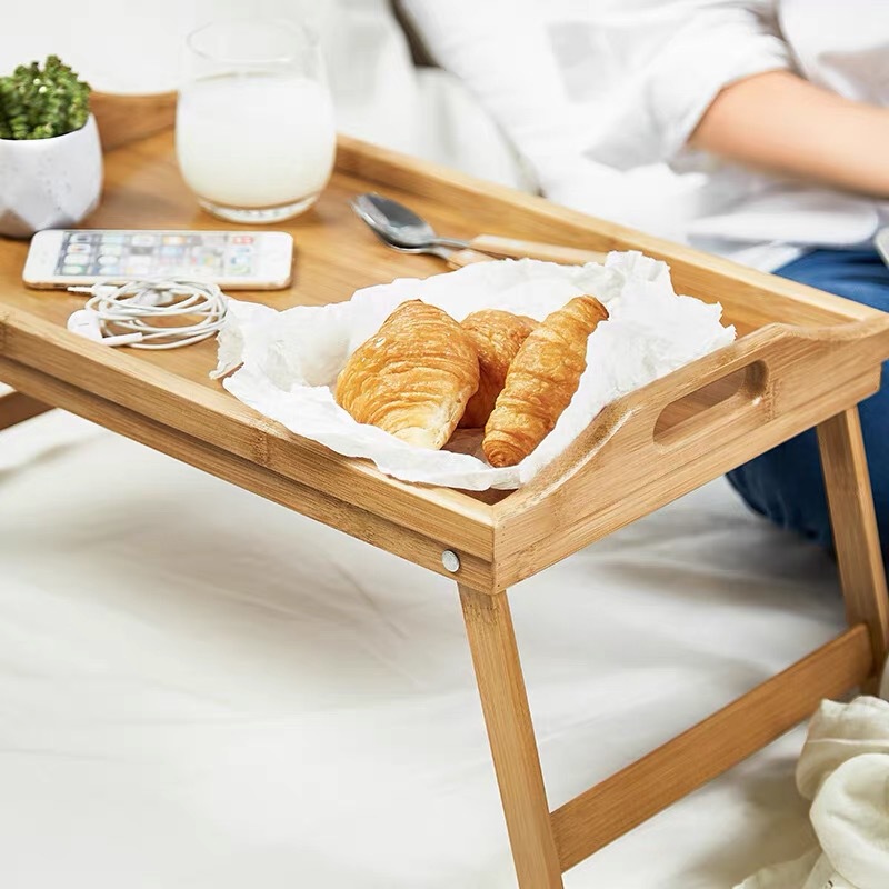 Foldable Dining Tray with Legs for Bed, Bamboo Tray, Wooden Tea Tray, Dining Table, Dormitory Computer Desk, Bay Window Coffee Table