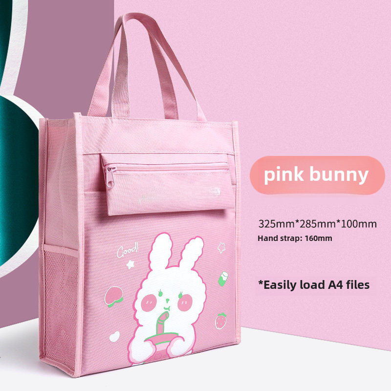 Children's art class canvas tutorial bag hand carrying large capacity waterproof handbag male and female primary school students cartoon carrying book bag