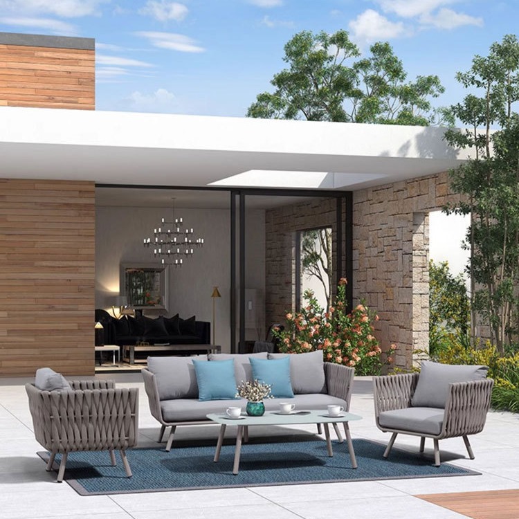 Nordic Outdoor Sofa Courtyard Outdoor Balcony Villa Rattan Chair Combination Rainproof and Sunproof Open-Air Leisure Rattan Furniture