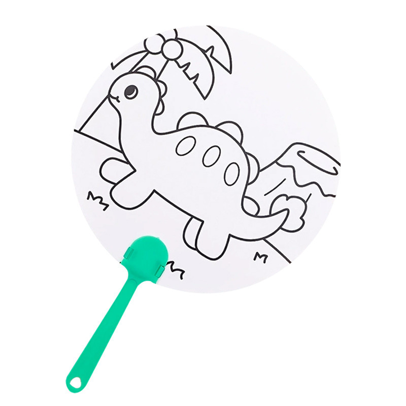 Cartoon Creative Kidsren's Painting Graffiti Hand-Colored Paper Fan with Various Patterns Kidsren's DIY Fan Making