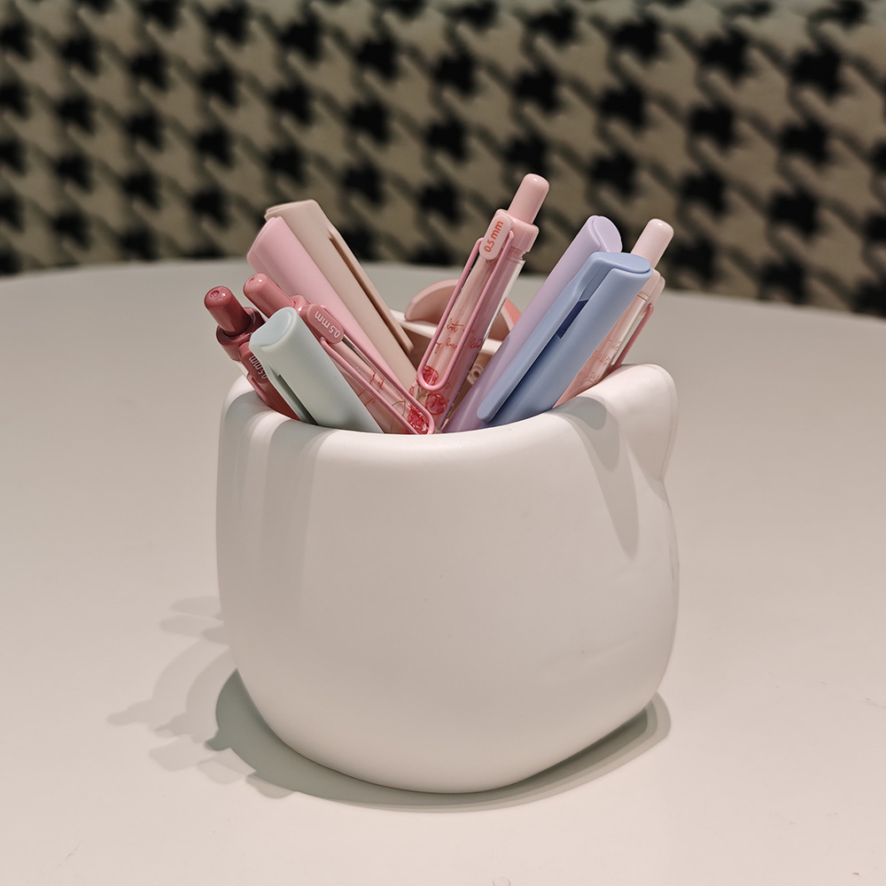 New Cute Kt Kitten Pen Holder Makeup Brush Bucket Student Dormitory Desktop Storage Box Spot Wholesale