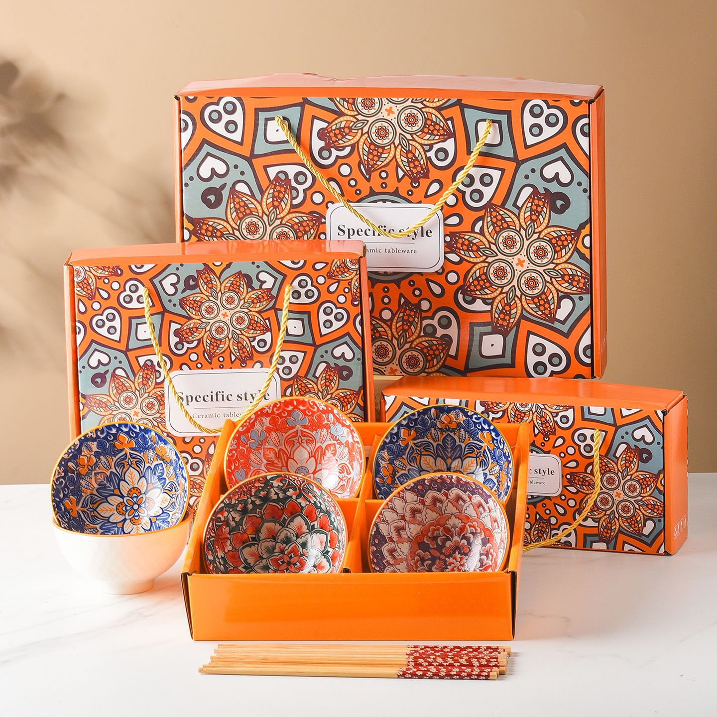 Gift Bowl Set Camellia Ceramic Tableware Set Bowl Gift Box Set for Sale Opening Gift Accompanying Gift Bowl Chopsticks Set Bowl