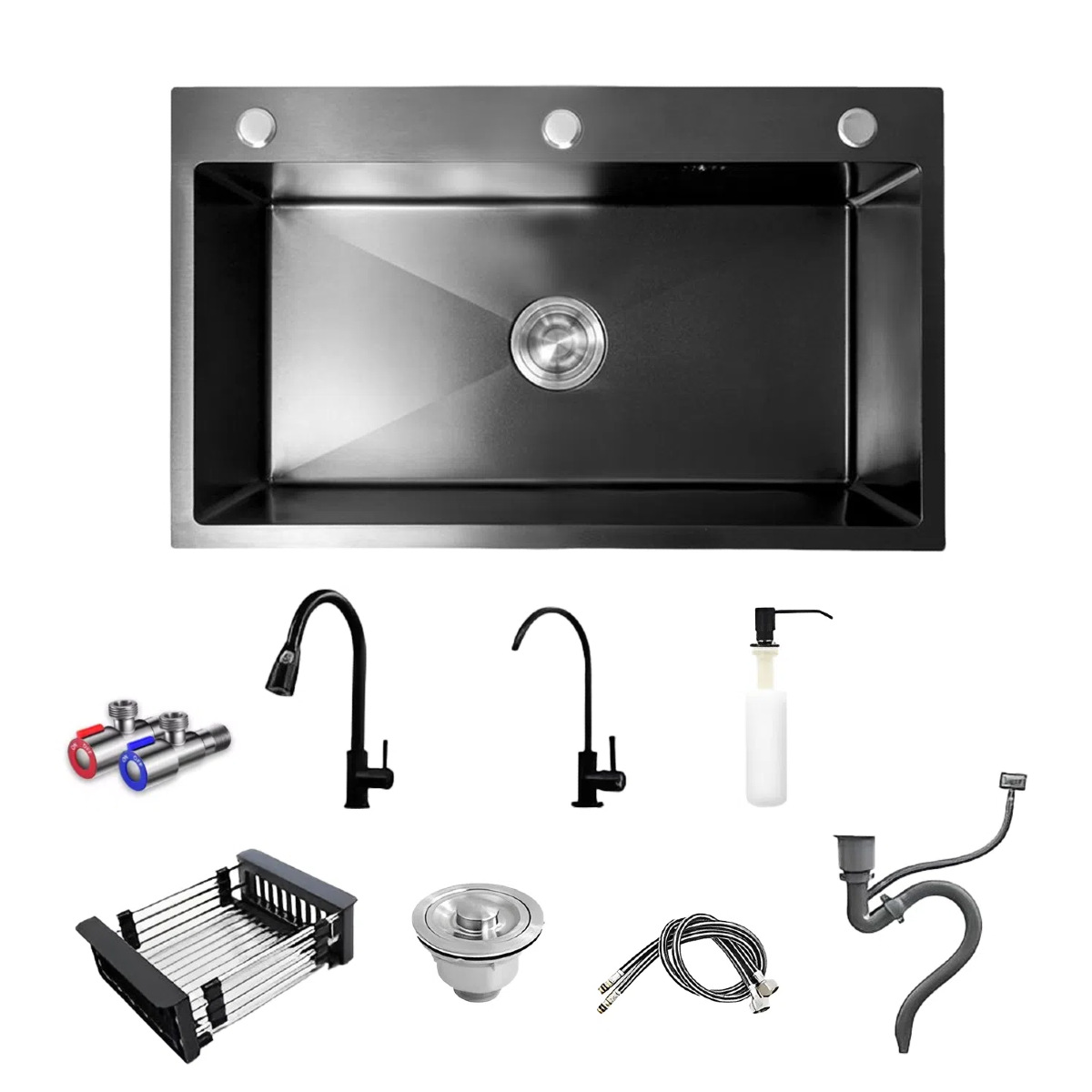 Stainless Steel Black Integrated Sink Large Single Sink Vegetable Washing Basin Household Washing Sink Vegetable Sink