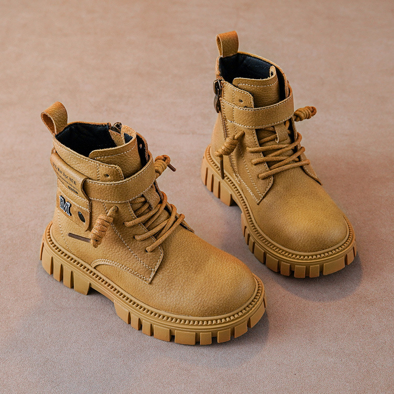 Boys' Boots, Fashionable and Casual Kidsren's Boots, Autumn and Winter New Style 2025 British Style Cotton Boots for Big Kidsren and Little Boys