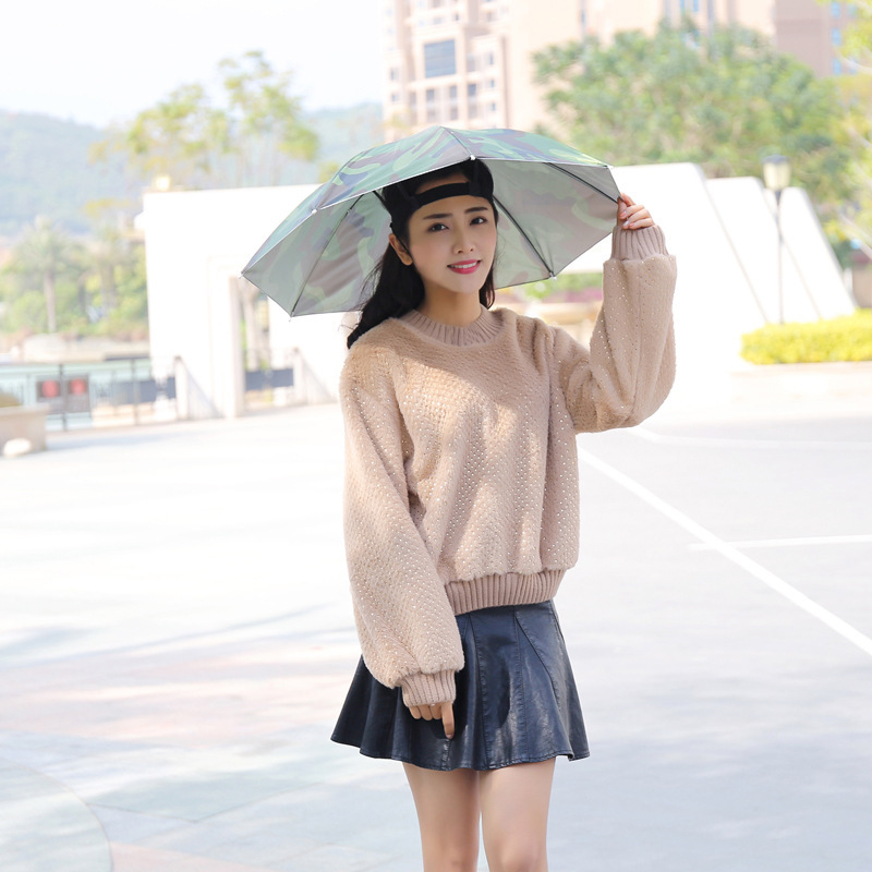 Fishing Parasol Head Umbrella Rain Hat Umbrella Hat Head-Mounted Umbrella Hat Rainproof Headband Foldableing Hat Large Bucket Hat Top