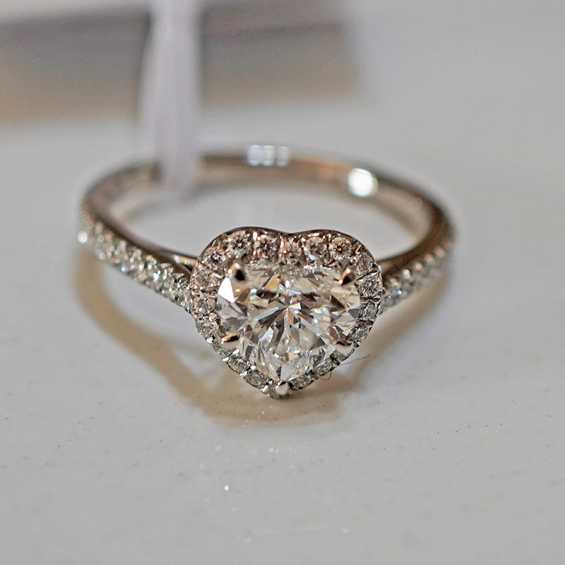 Pt950 Platinum Cultivated Diamond Ring for Women Heart-Shaped Princess Wedding Proposal Star Surrounding Setting