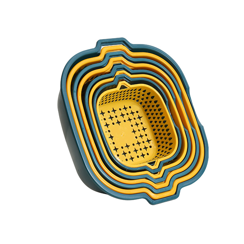 Thickened double-layer kitchen vegetable washing basket draining artifact multi-functional 6-piece plastic draining basket wholesale