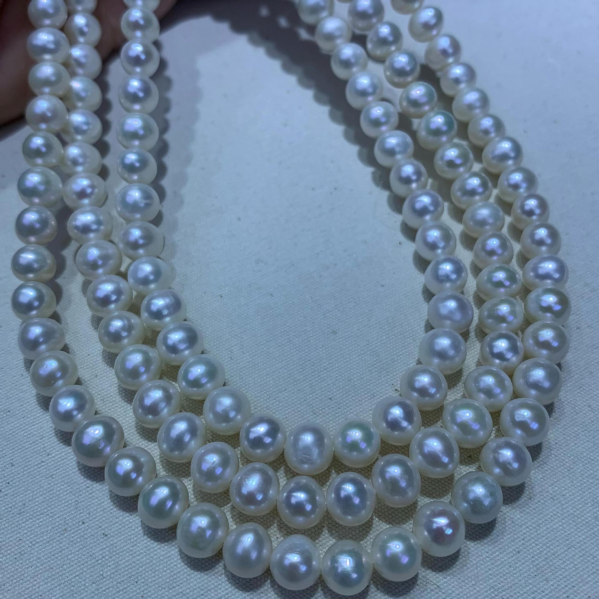 7-9mm Pearl Necklace Zhuji Natural Seedless Freshwater Pearl Necklace Nearly Round Strong Light with Very Slight Flaws Simple and Versatile