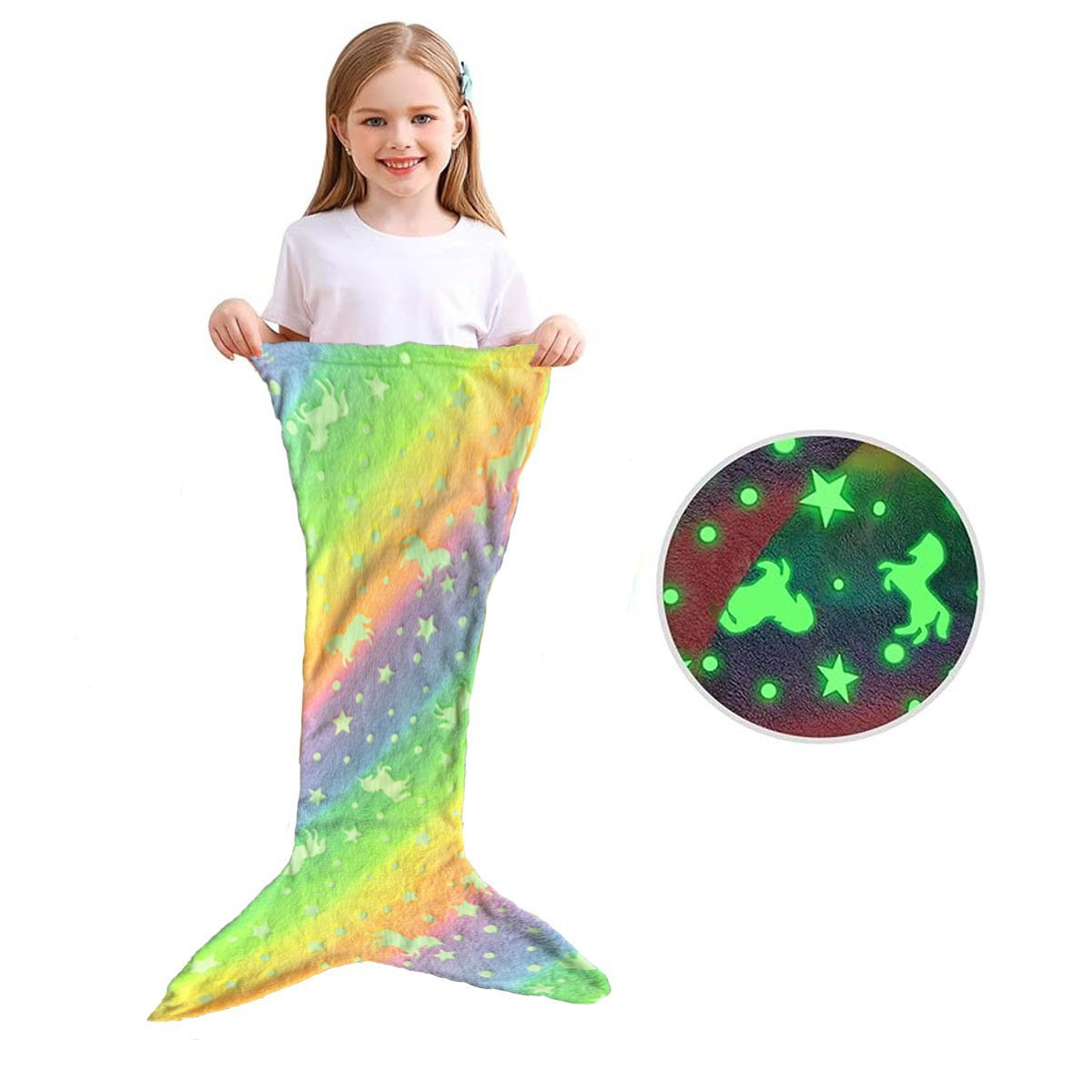 Cross-border children luminous mermaid sleeping bag double-sided blanket sleeping lunch break blanket warm autumn and winter lazy blanket