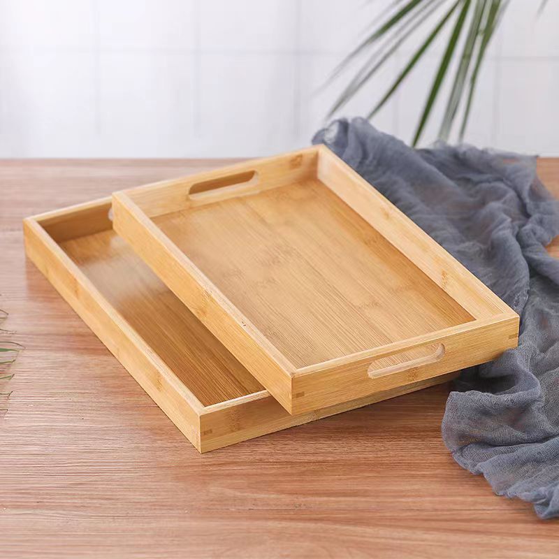 Spot Bamboo Wooden Tray Tea Tray Household Bamboo Rectangular Tea Cup Tray Japanese Wooden Dinner Plate Bread Tray