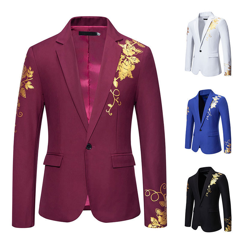 Foreign Trade European Code Amazon New Men's Paisley Bronzing Printed Men's Wedding Casual Slim-fit Suit X10