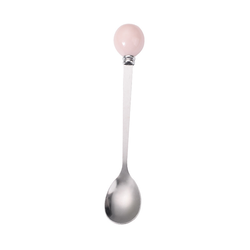 Macaron Color Spoon Creative Ball Stainless Steel Fruit Fork Color Glaze Stainless Steel Imitation Ceramic Handle Spoon Ins