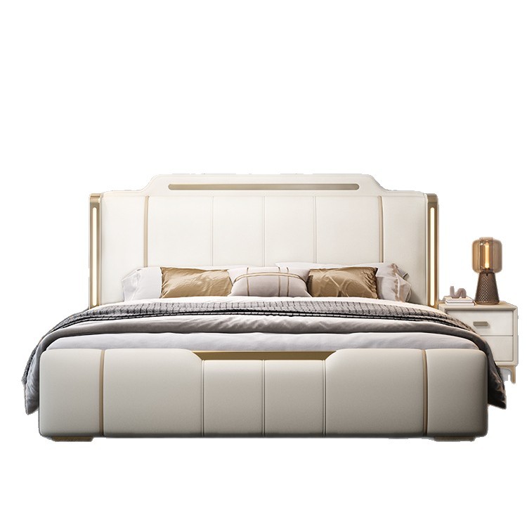 New Modern Light Luxury Leather Bed 1.8m Master Bedroom Bed Double Wedding Bed Internet Celebrity High-End Luxurious Soft Backrest Bed
