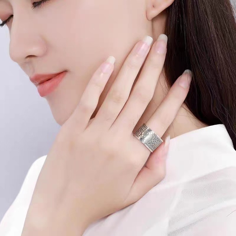 Thai Silver open retro Xiangyun ring men's fashion ring men's single ring Lucky Lucky thimble ring ethnic
