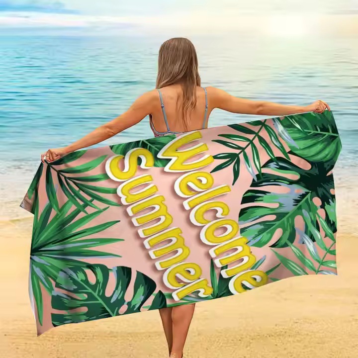 Beach Towel Microfiber Thickeneded Water-Absorbent Men's and Women's Beach Portable Sports Home Large Printed Towel Bath Towel