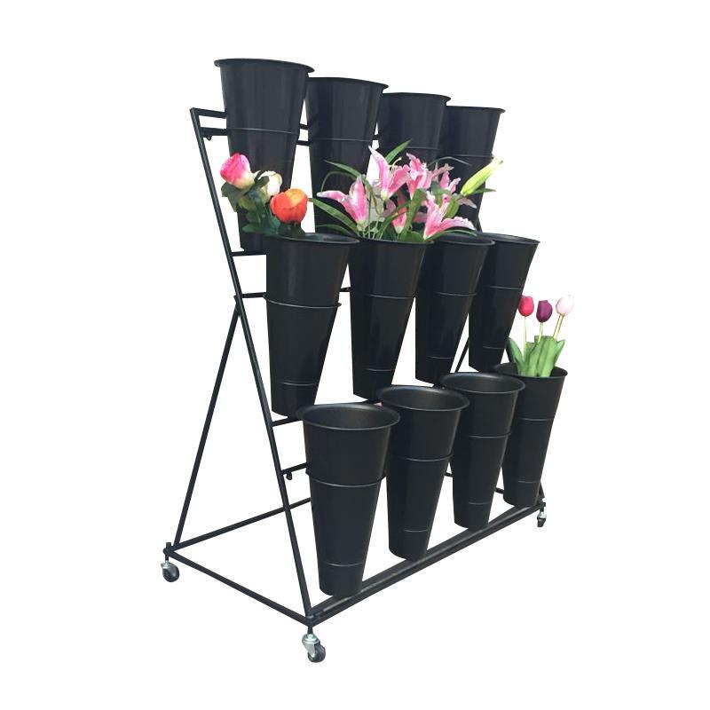 Large Flower Shop Multi-Layer Movable Flower Stand Flower Shop Shelf Iron Flower Stand Flower Shelf Flower Shop Flower Bucket Display Stand