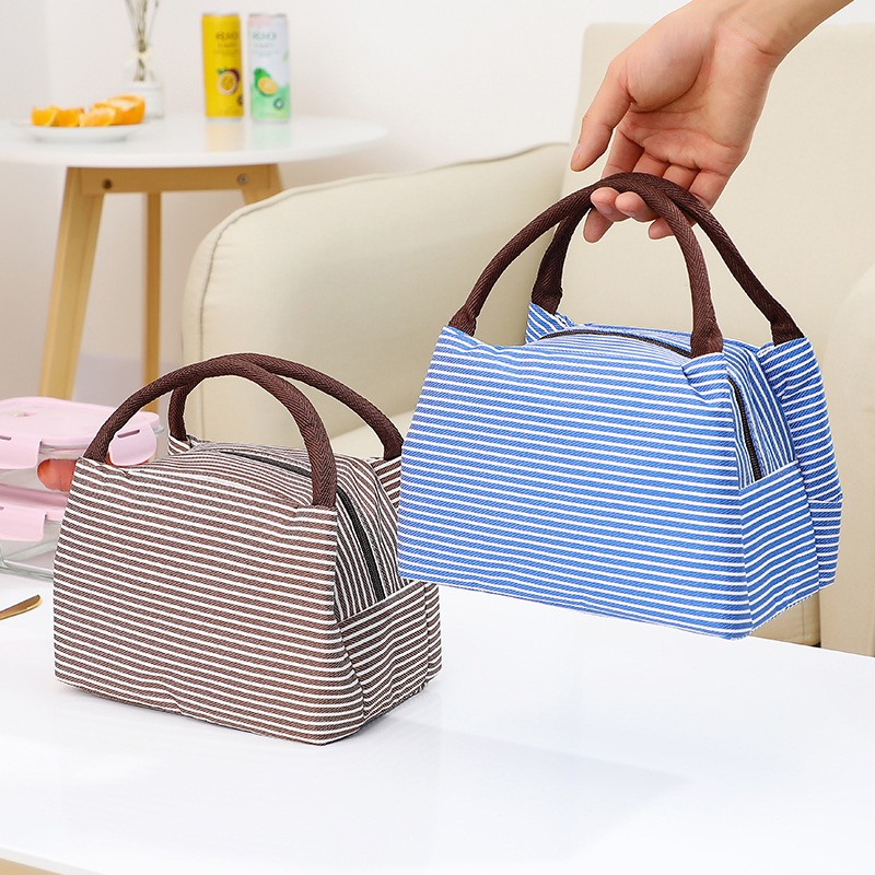 Striped Fashion Lunch Bag Office Worker Lunch Box Bag Oxford Cloth Portable Insulated Box Storage Bag Student Lunch Box Bag
