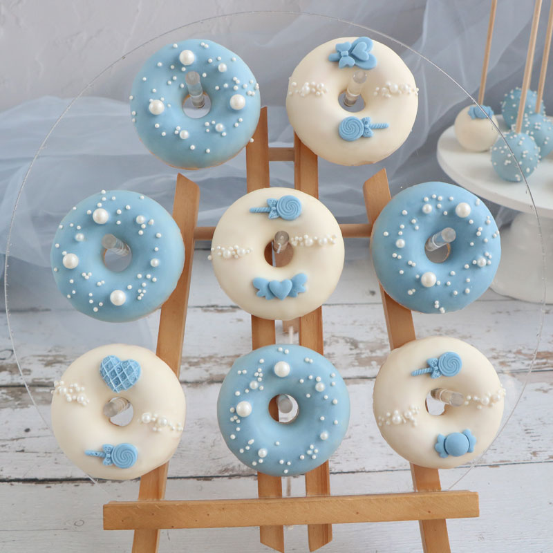 Birthday Wedding Afternoon Tea Break One-Year-Old Dessert Table Blue Red Pink Purple Donut Cake Snack Table