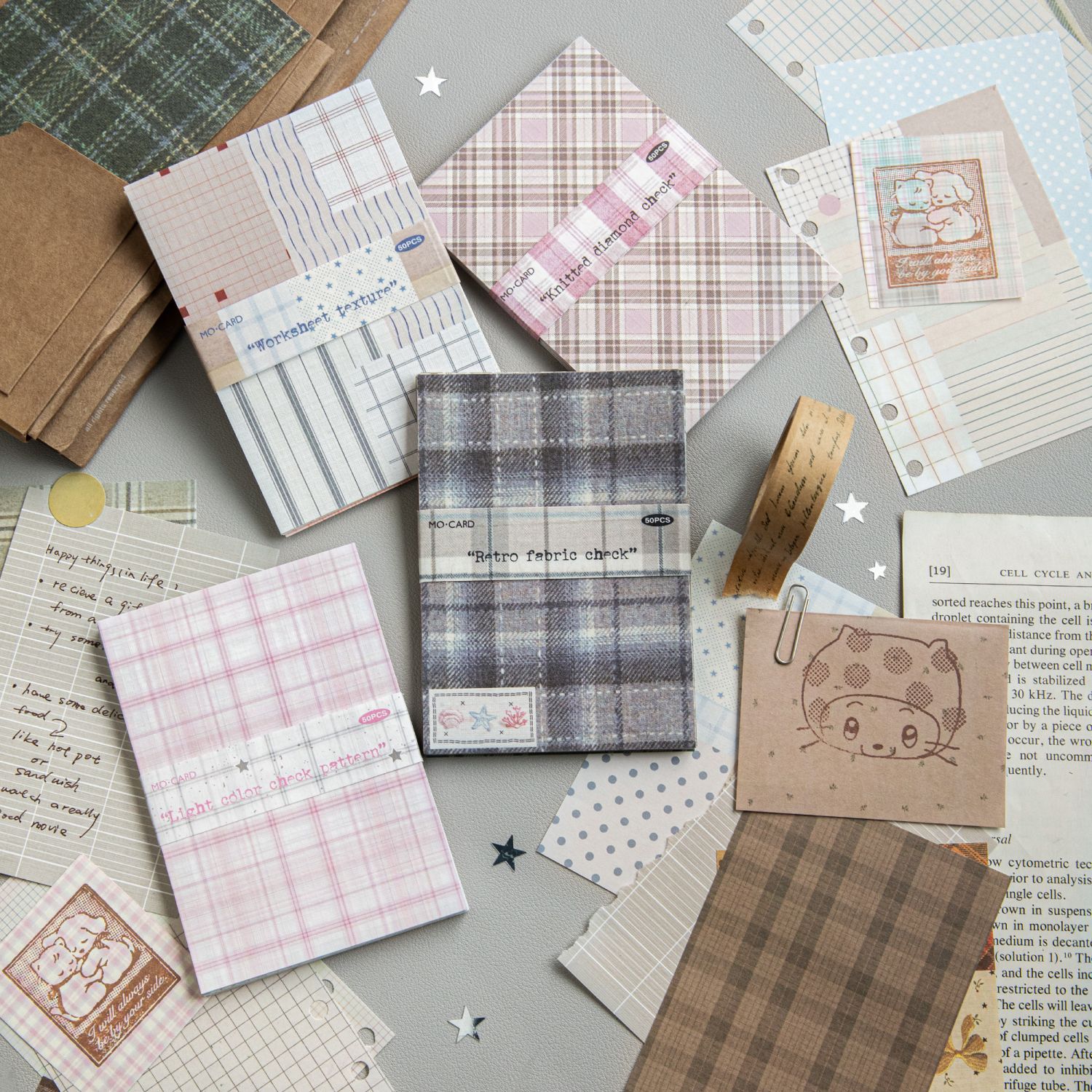 Vintage Material Paper Plaid Market Non-Sticky Paper Journal Cover DIY Background Decorative Base Paper