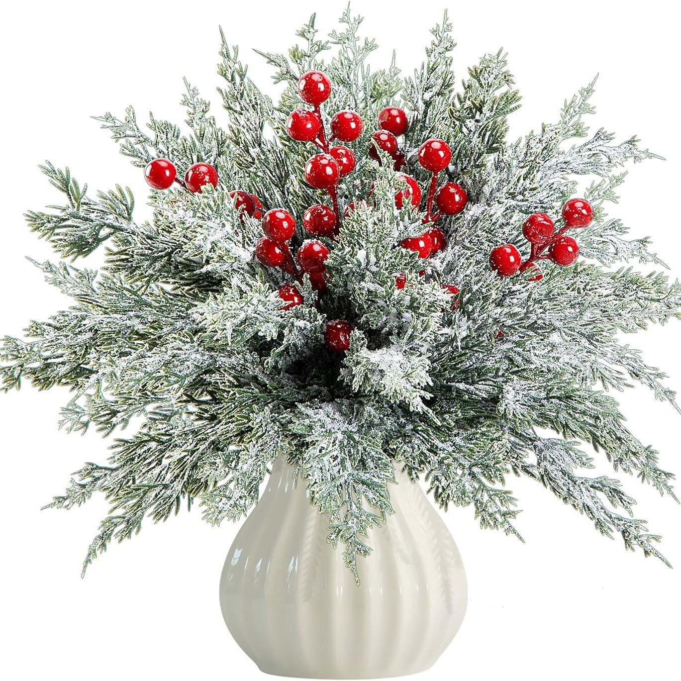 Pine and Cypress Branch Red Berry Green Plant Combination Pine Needle Home Dining Table Flower Arrangement Christmas Pine and Cypress Branch Red Berry Green Plant Combination