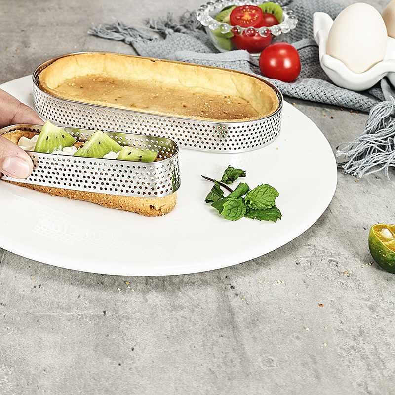430 stainless steel perforated oval tower ring punching tart ring with hole cake tart ring mousse ring mold