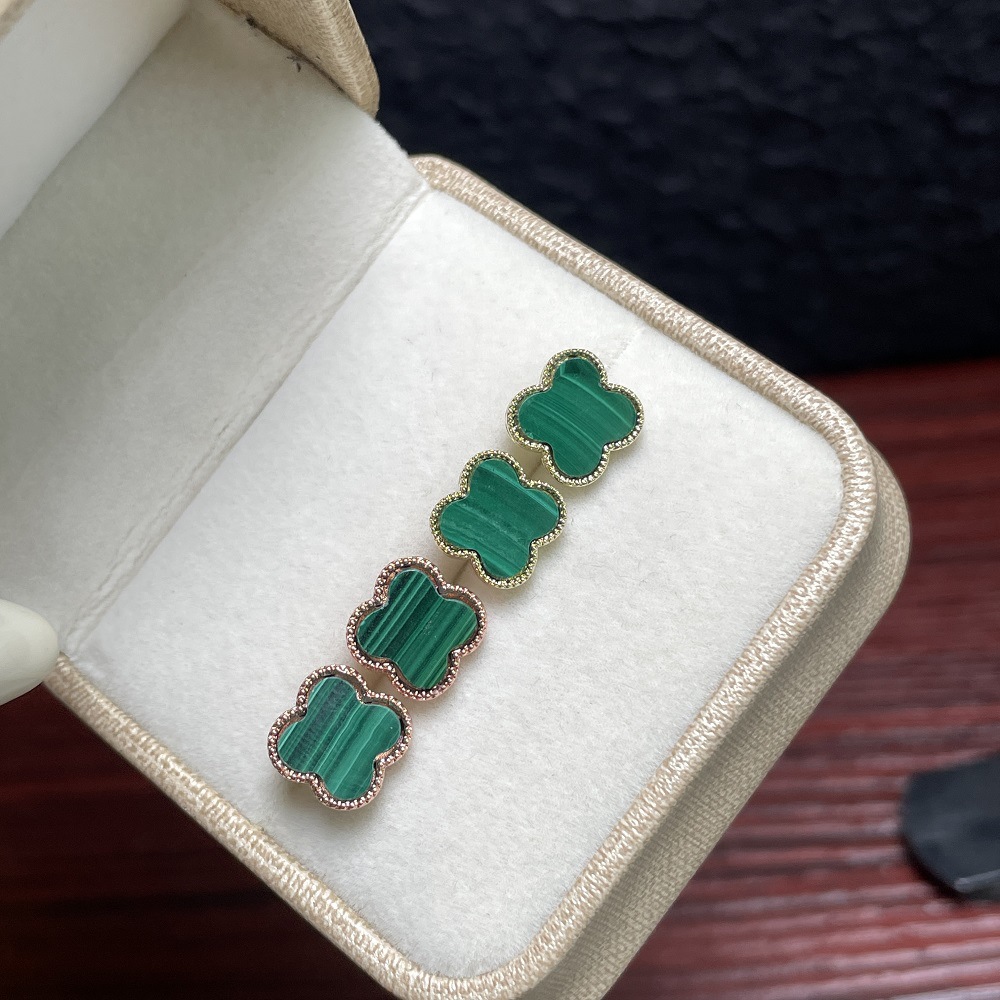 Natural Malachite Lucky Four-leaf Clover Earrings Niche Design Advanced Sense New Elegant Earrings