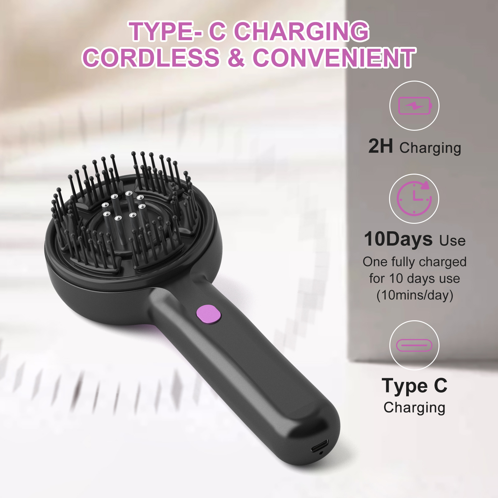 Ems Microcurrent Electric Massage Comb Medicated Essential Oil Red Light Head Multi-Function Instrument Liquid Guide Comb Hair Care Charging