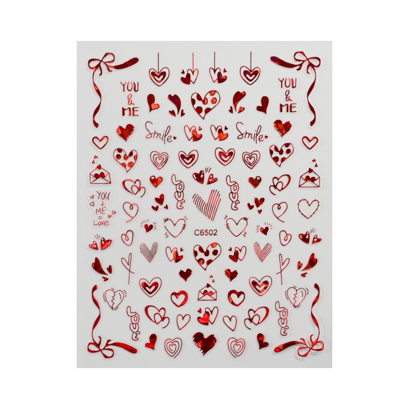 Valentine's Day Nail Art Sticker Laser Red Love Nail Sticker Romantic Valentine's Day Girl Nail Art Decorative Decal