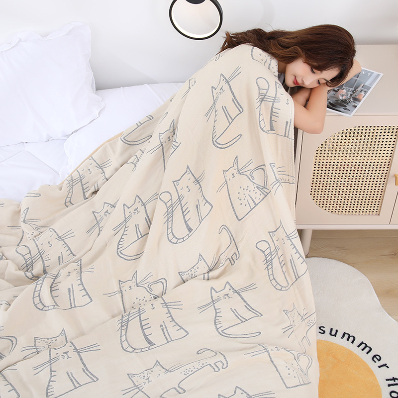 Japanese-style Five-layer Bamboo Cotton Towel Quilt Single Double Type A Gauze Towel Blanket Children's Cartoon Cover Blanket Dormitory Bed Sheet