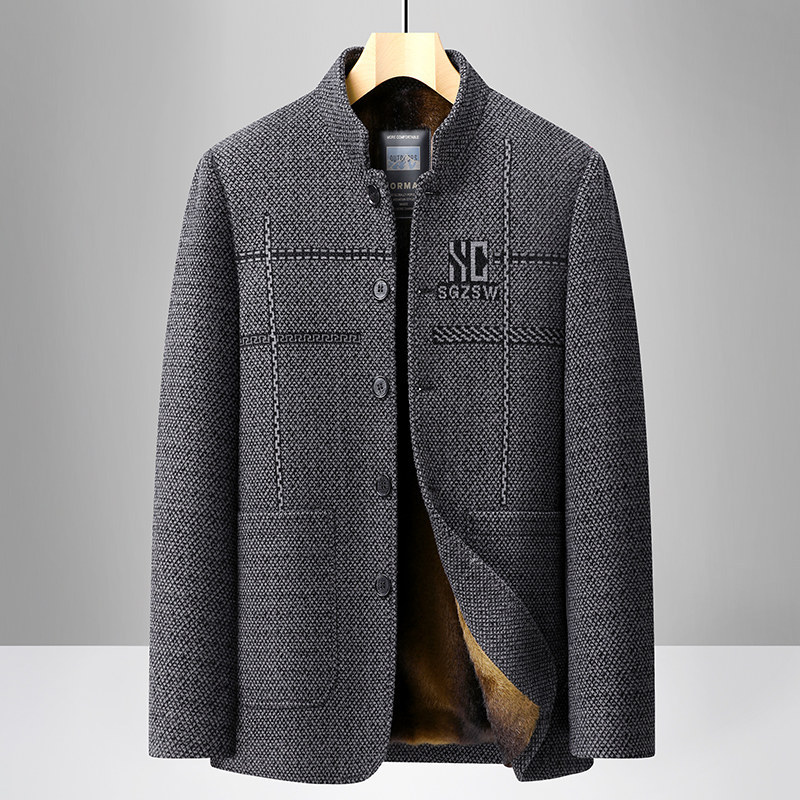 High-Quality Middle-Aged and Elderly Men's Winter Velvet Thickeneded Single-Breasted Woolen Daddy's Cotton-Padded Chenille Cotton-Padded Jacket for Men