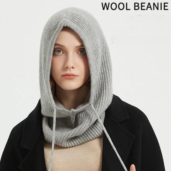 2-Piece Balaclava Hat and Glove Set for Girls, Solid Color Cute Knitted Hat with Neck Warmer, One-Piece Pullover Protection