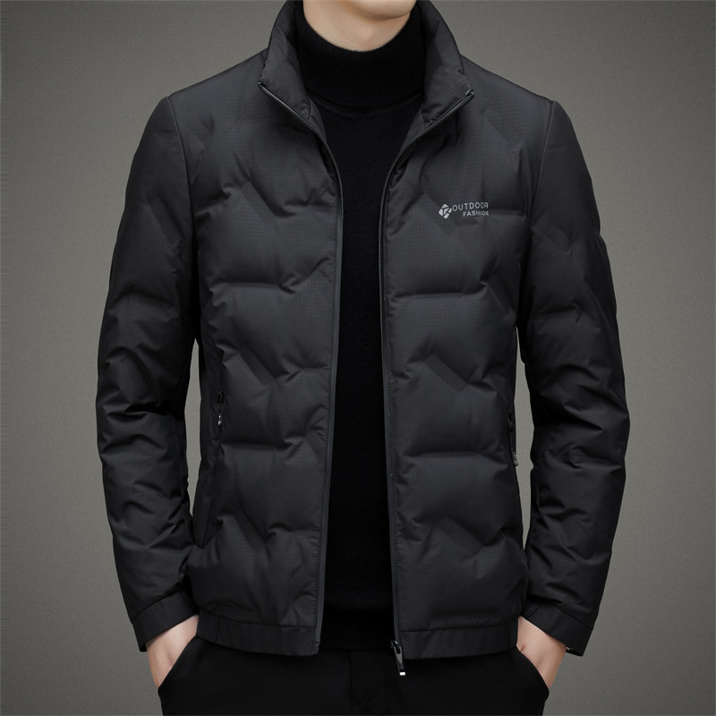 Легкая куртка из пуха для мужчин среднего возраста, повседневная короткая, новая зимняя 2025 года, теплая куртка с стойким воротником, модная