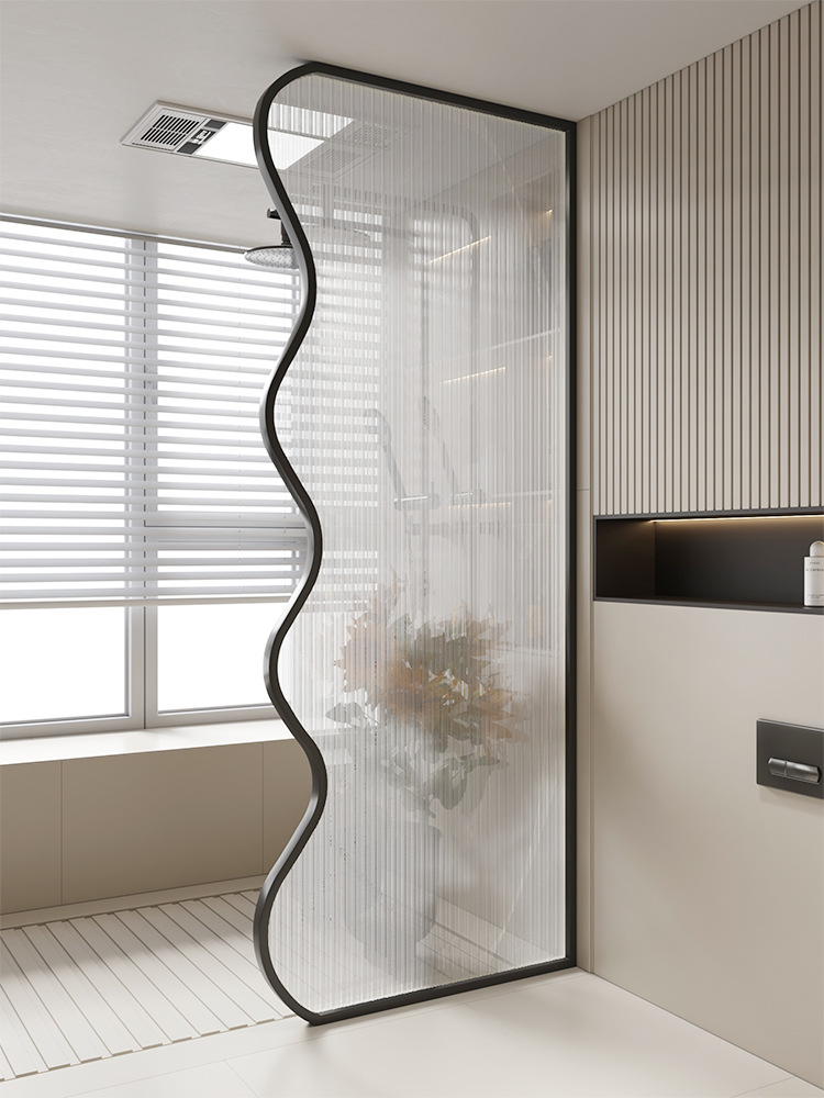 Light Luxury Water Ripple Wave Screen Bathroom Shower Partition Changhong Glass Tempered Arc Dry and Wet Separation Simple