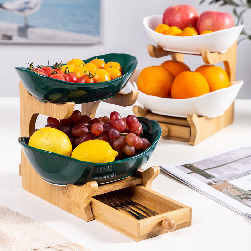 Многоуровневая фруктовая тарелка в европейском стиле, бамбуковая деревянная основа, тарелка для закусок, поднос для конфет