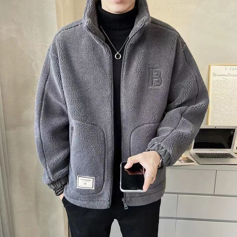 2023 New Korean Style Men's Lamb Velvet Cotton Outwear Fleece-Lined Thickeneded Outwear Men's Autumn and Winter Boys' Casual Clothing Trendy Brand