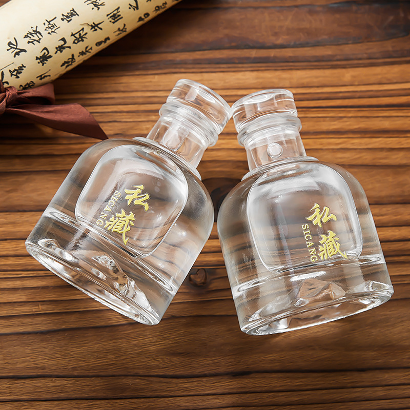Transparent white wine bottle in stock two two small wine bottle glass round spherical white wine bottle with packaging sub-packaged empty bottle
